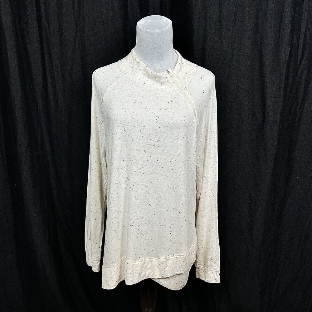 T by Talbots Speckle Long Sleeve Surplice Hem Offset Zip Mock Neck Lg Lagen‎